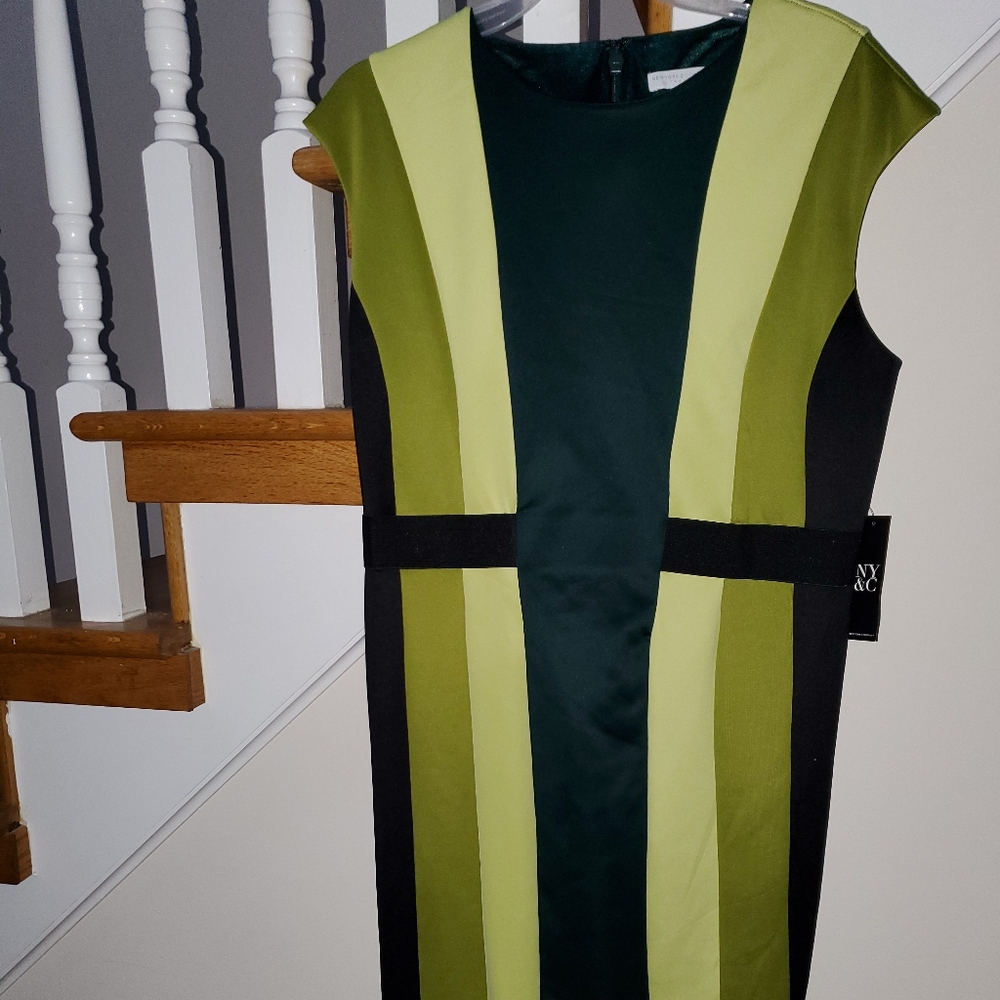 New York & Company green colorblock sheath dress